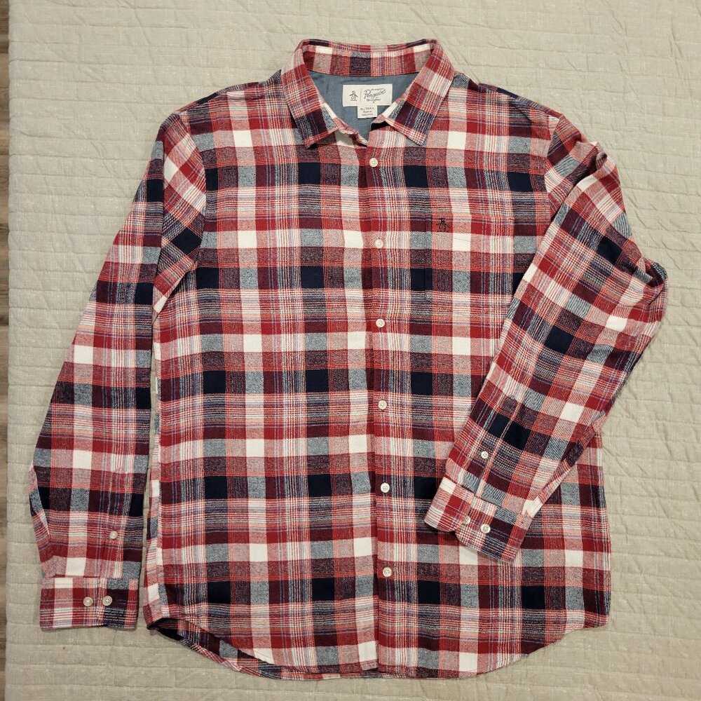 Penguin Flannel Shirt made for Perry Ellis, XL, Red Plaid